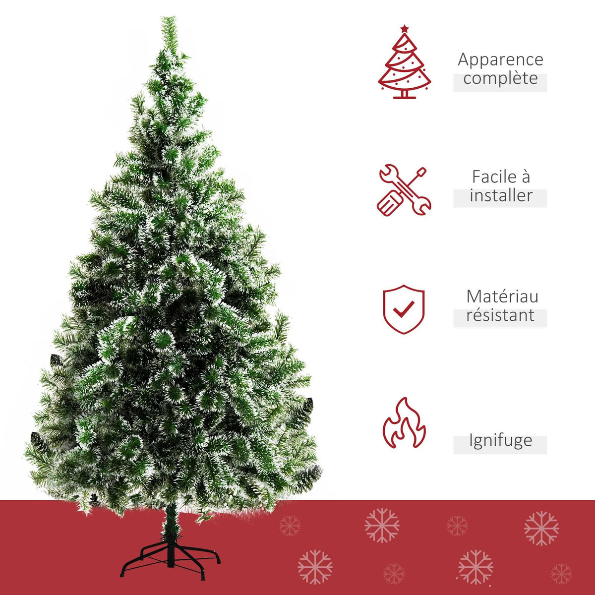 HOMCOM Sapin de Noël artificiel aspect enneigé Ø 100 x 210H cm 968 branches épines imitation Nordmann grand réalisme