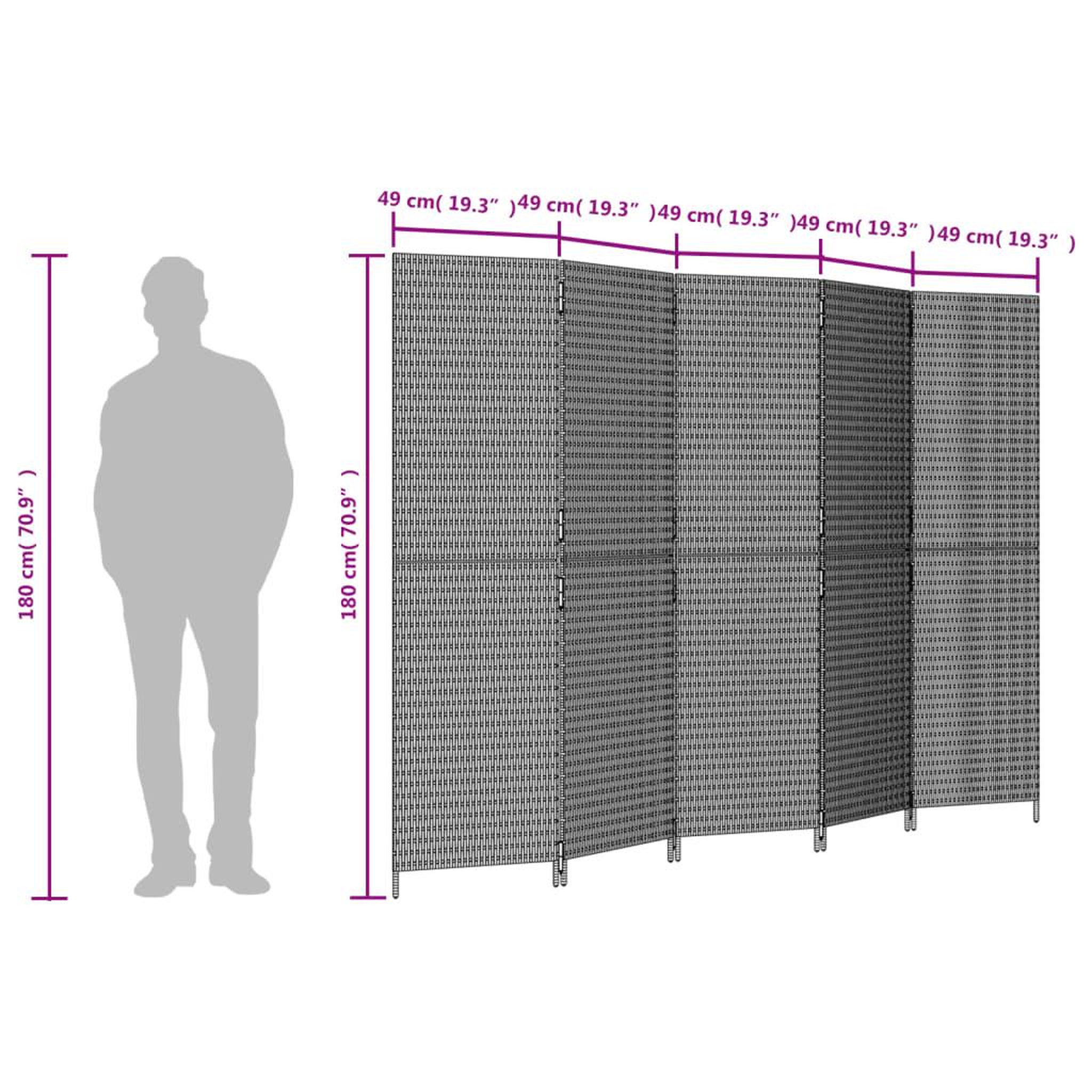 Voir la diapositive 6 : VIDAXL Cloison de separation 5 panneaux noir resine tressee