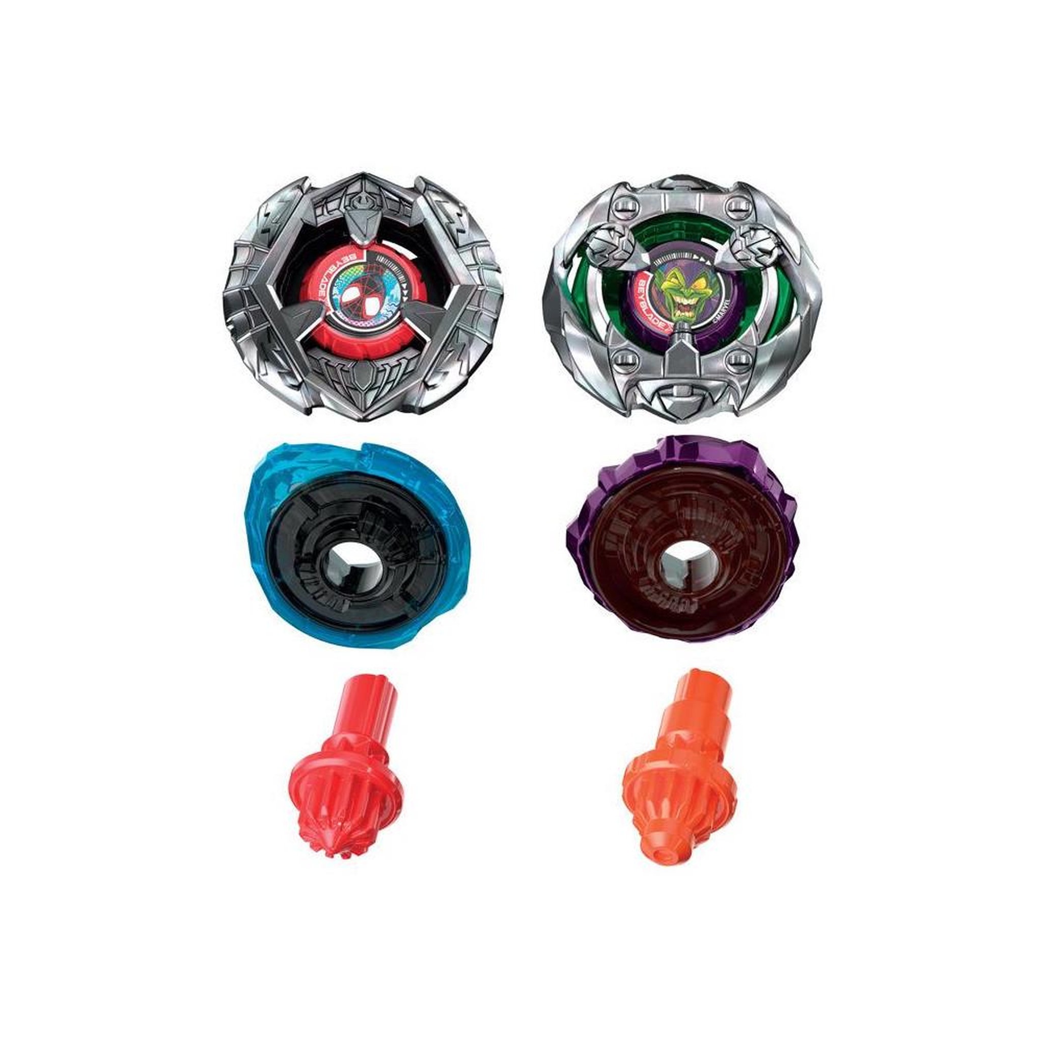 Voir la diapositive 5 : BEYBLADE Coffret beyblade x marvel miles morales 1-60gn vs green goblin 9-80ht, multipack 2 toupies rotation droite et 2 lanceurs, système x-acceleration