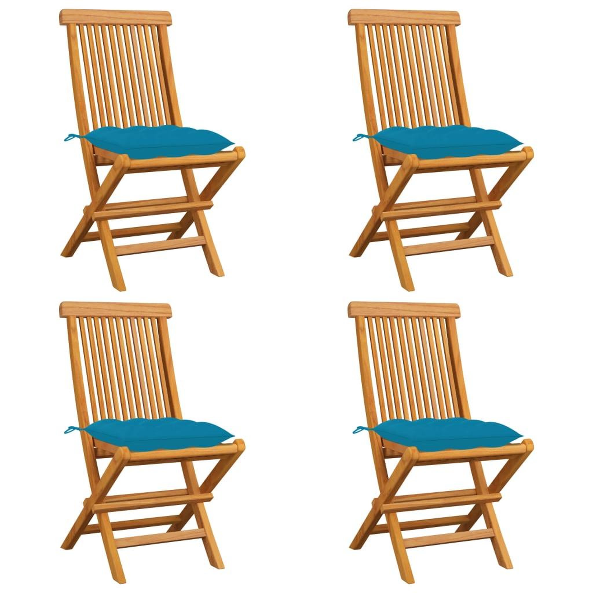 Voir la diapositive 1 : VIDAXL Chaises de jardin avec coussins bleu clair lot de 4 Teck massif