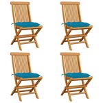 VIDAXL Chaises de jardin avec coussins bleu clair lot de 4 Teck massif