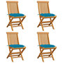 Voir la diapositive 1 : VIDAXL Chaises de jardin avec coussins bleu clair lot de 4 Teck massif