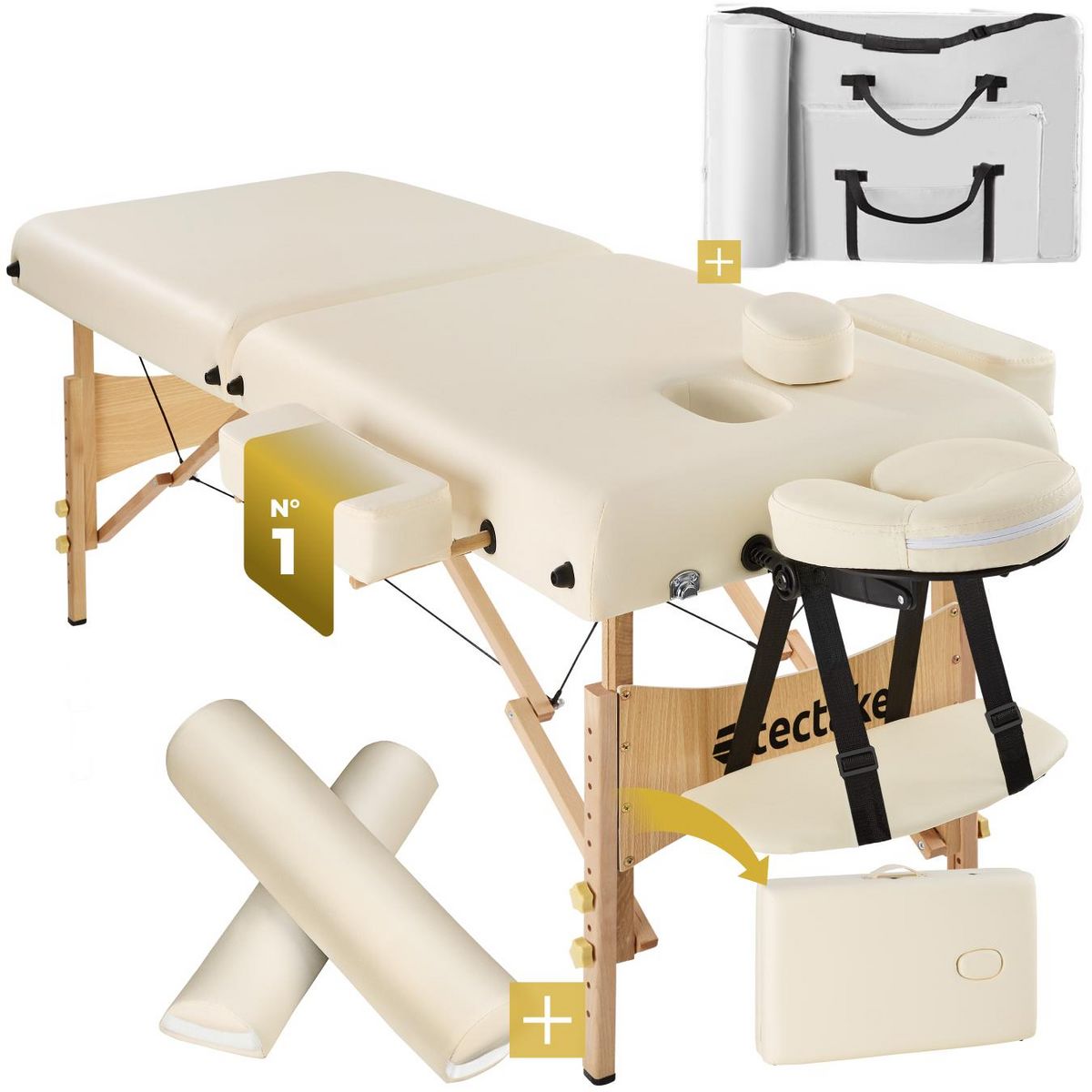 tectake Table de massage portable pliante 2 zones largeur 59 cm et rembourrage 7,5 cm beige