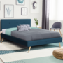 Voir la diapositive 2 : ID MARKET Lit double scandinave OSLO avec tête de lit et sommier 140 x 190 cm tissu bleu canard