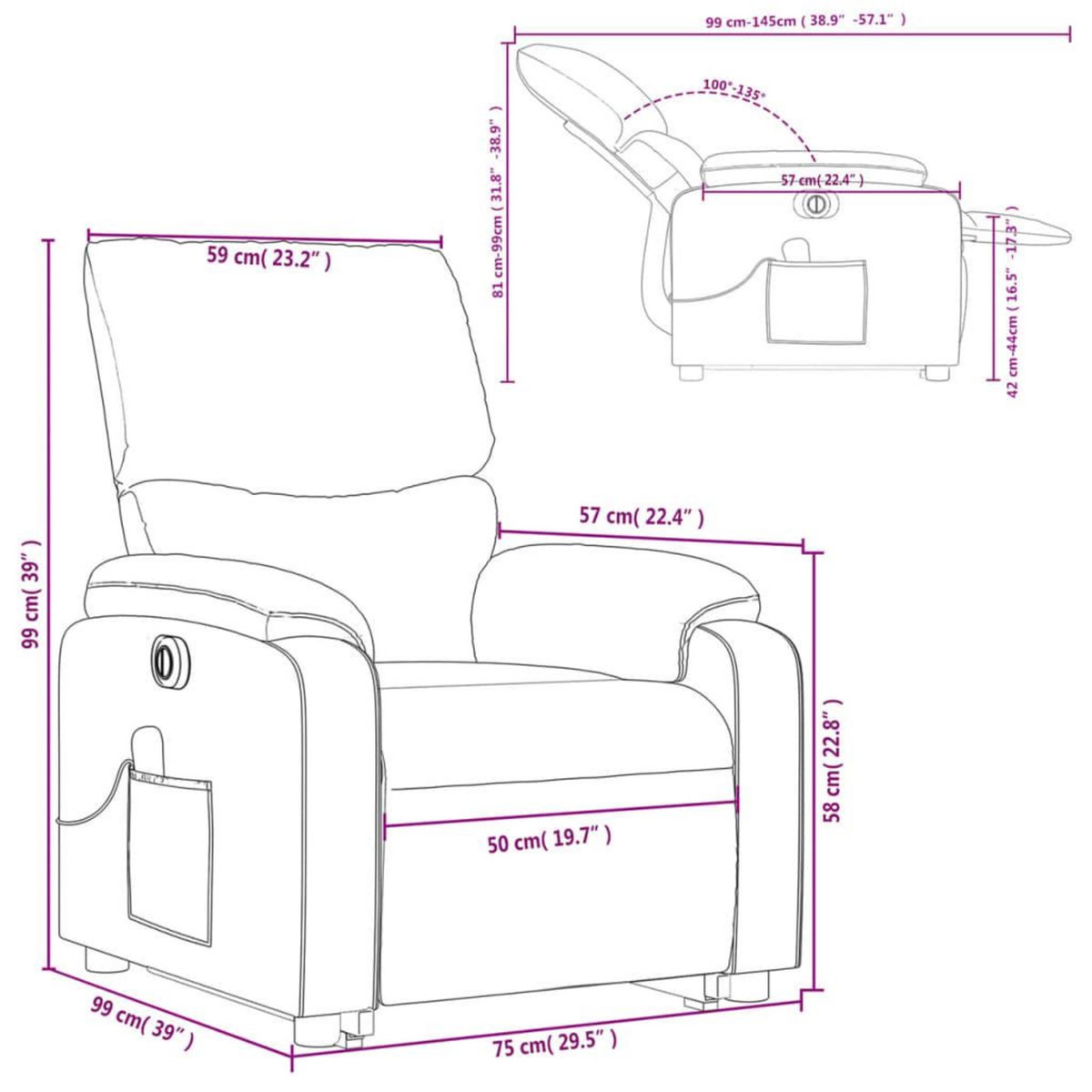 VIDAXL Fauteuil inclinable de massage electrique Marron fonce Tissu