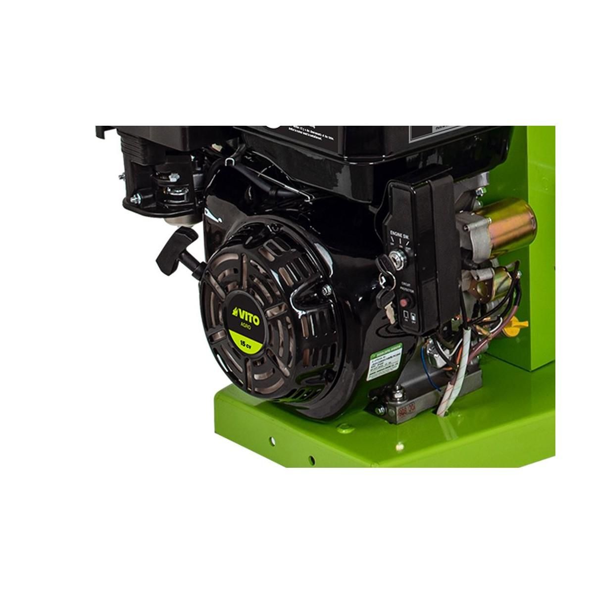 VITO Broyeur de végétaux Thermique 15CV - 3 Lames - Coupe Ø100mm Démarrage électrique Moteur 4T 420Cm3 Poignées de déplacement VITO