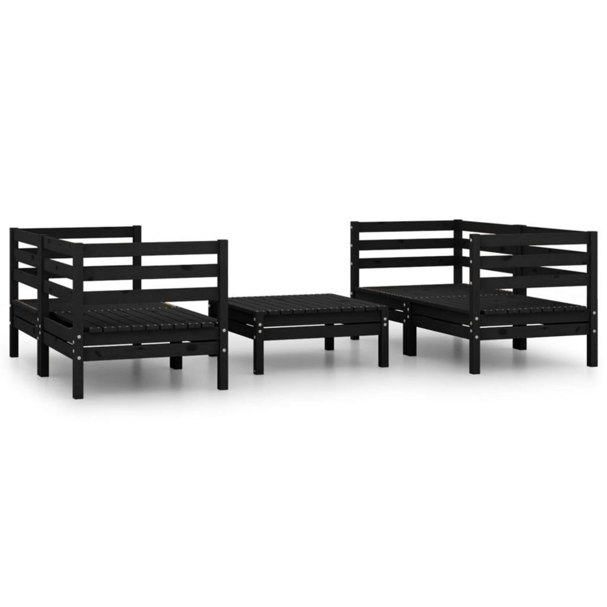 VIDAXL Salon de jardin 5 pcs Noir Bois de pin massif