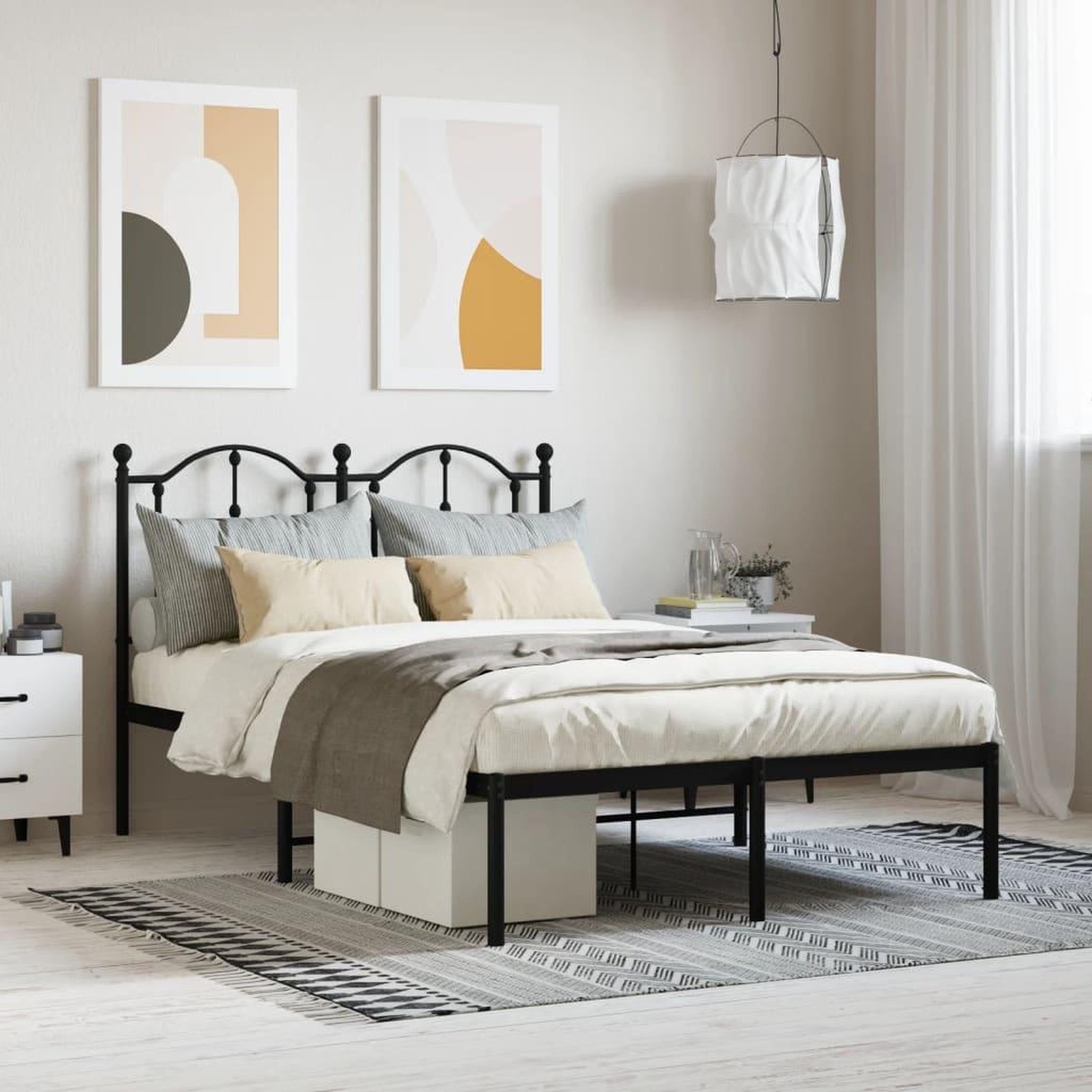 VIDAXL Cadre de lit metal sans matelas avec tete de lit noir 120x200cm