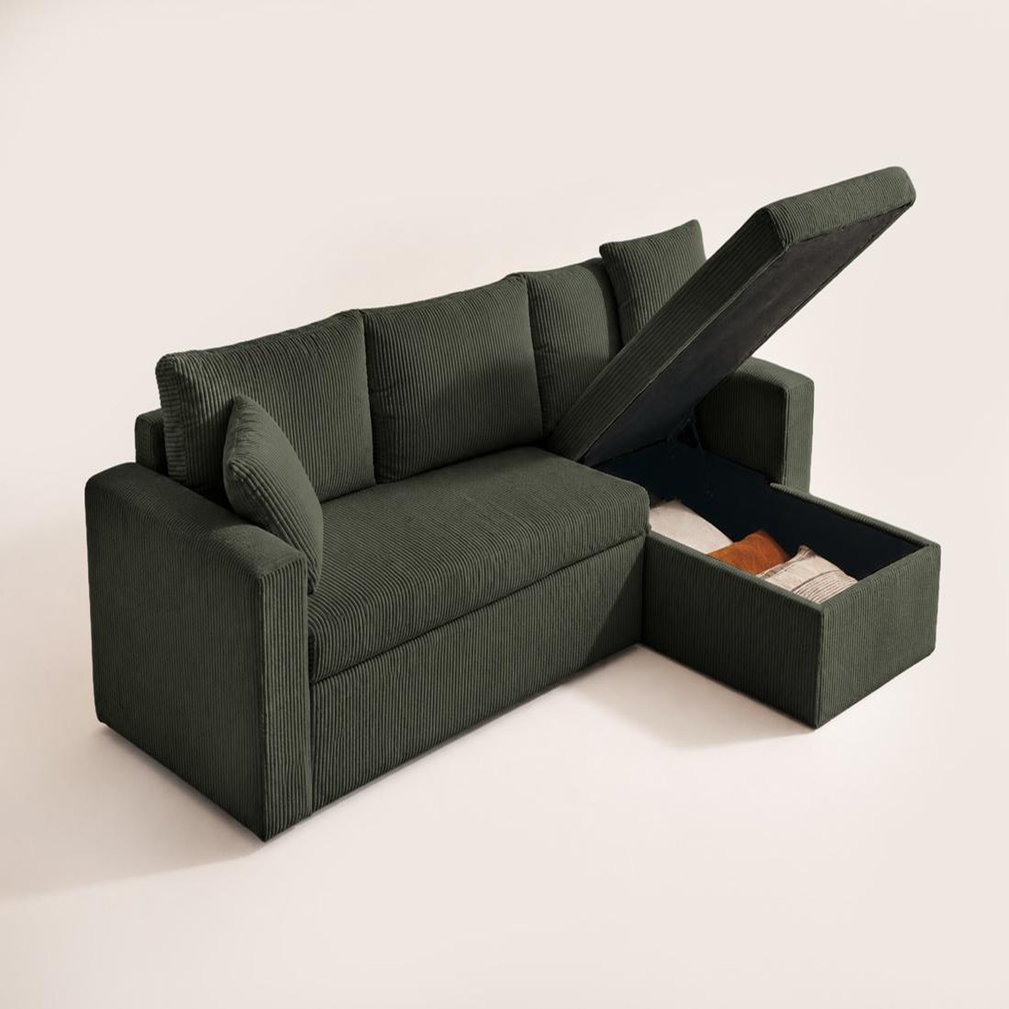 Voir la diapositive 6 : BEST MOBILIER Cyrus - canapé d'angle réversible 4 places - convertible avec coffre - en velours côtelé