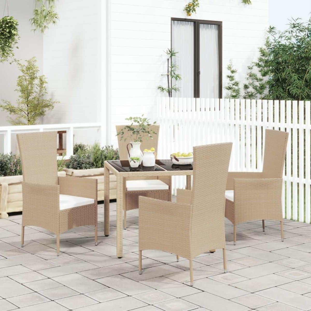 VIDAXL Ensemble a manger de jardin avec coussins 5pcs Beige poly rotin