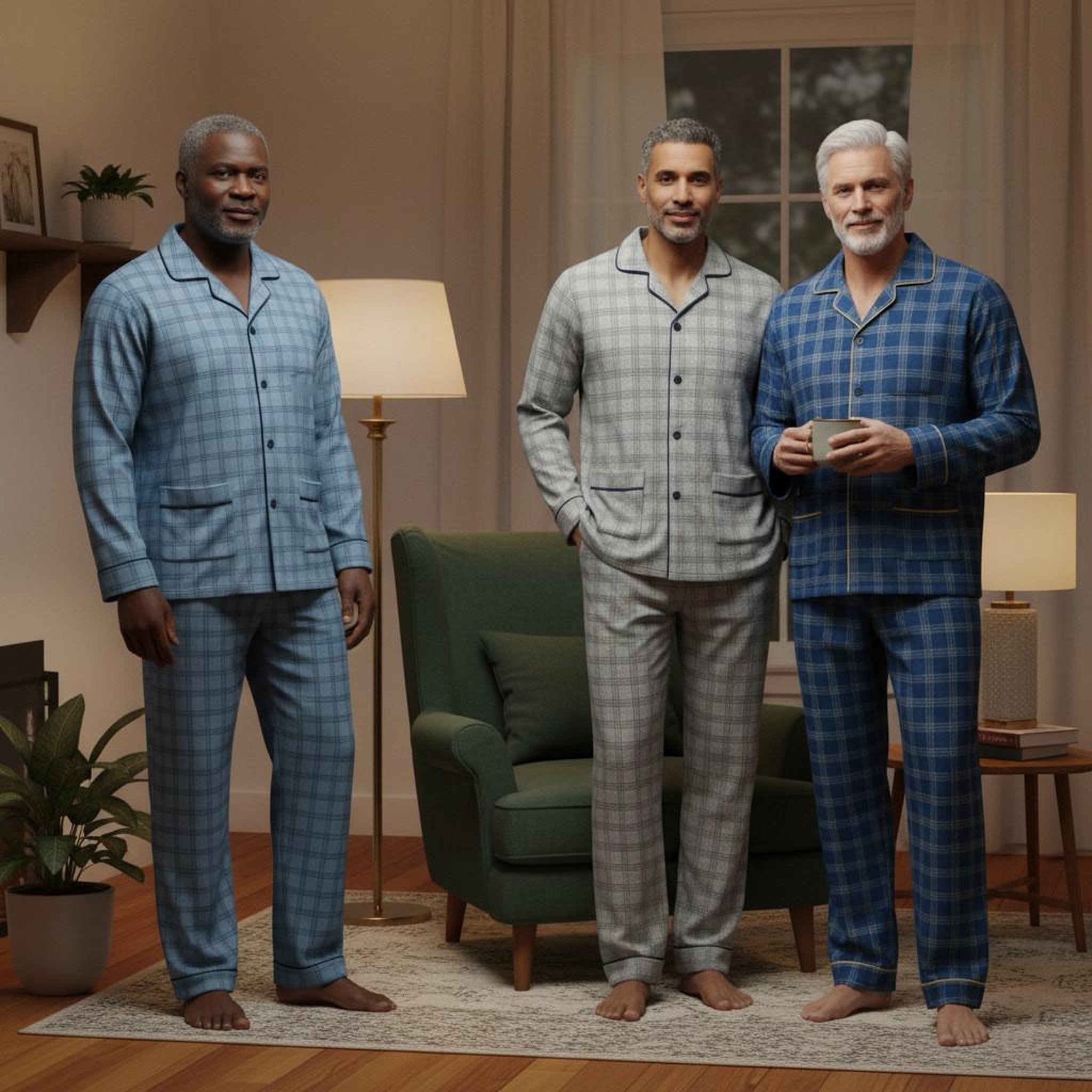 Voir la diapositive 4 : OZABI OZABI Pyjama Homme Boutonné Pack de 3, Coton Doublé Polaire, Manches Longues