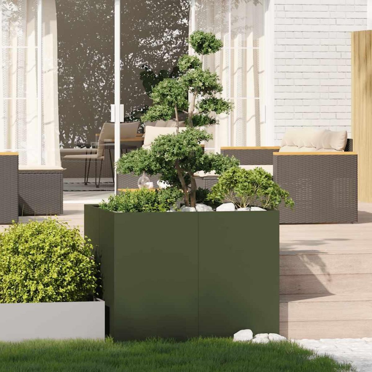 VIDAXL Jardiniere vert olive 100x100x80 cm acier