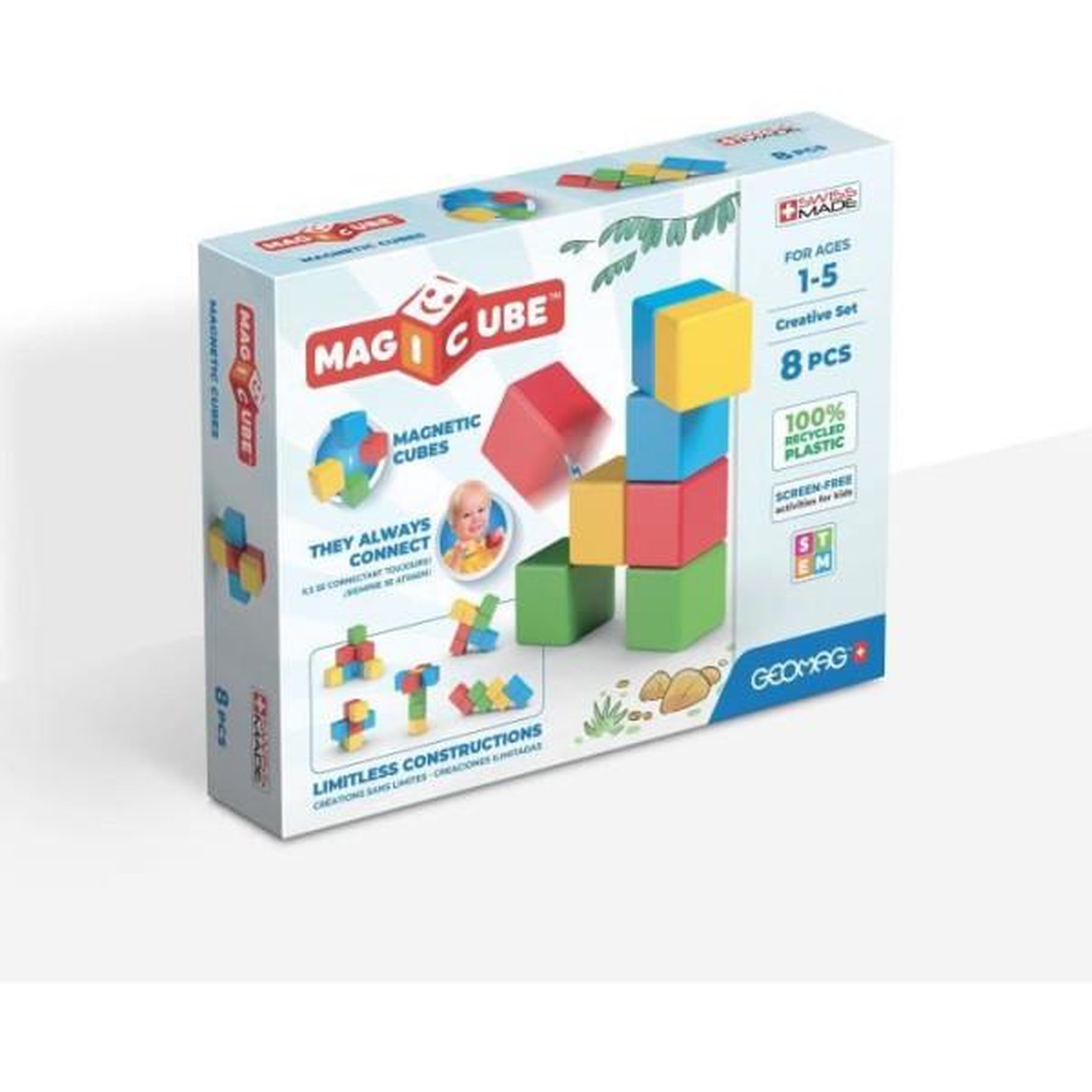 Geomag Jeu de construction magnétique - GEOMAG - Magicube Recycled Creative Set - 8 pieces - Plastique recyclé - Des 1 an