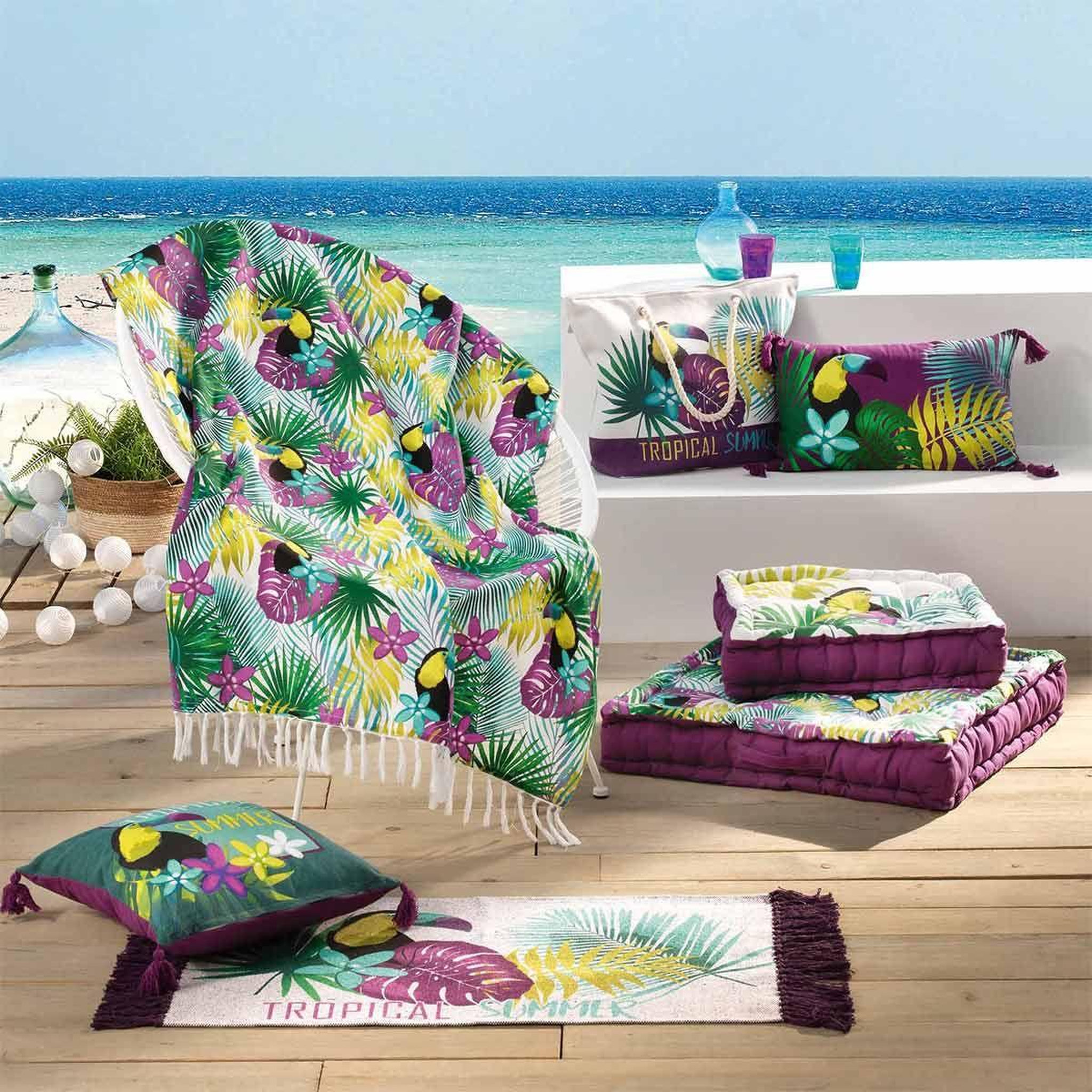 Voir la diapositive 2 : Douceur d'Intérieur Tapis déco à franges  hawaina  50x80cm multicolore