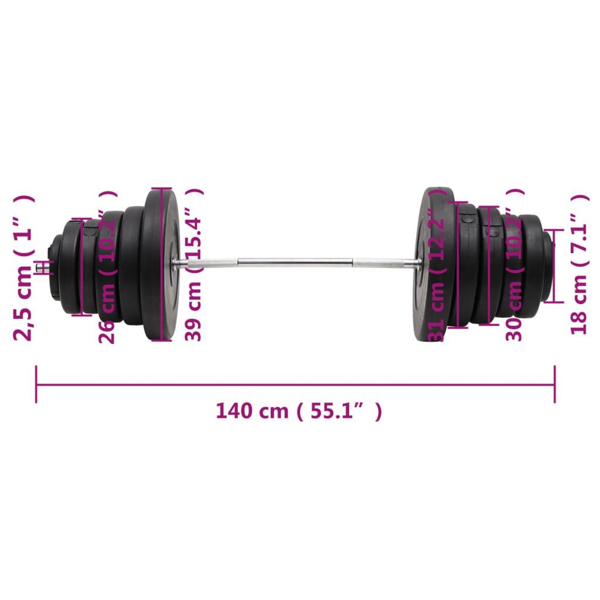 Voir la diapositive 6 : VIDAXL Barre d'halteres avec plaques 90 kg