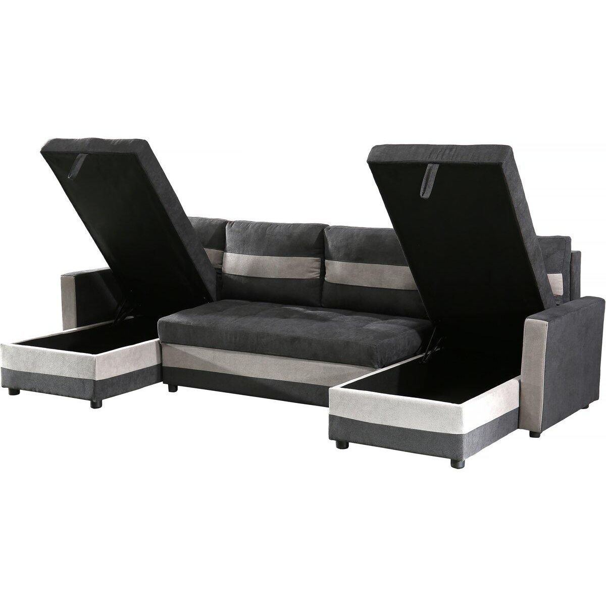 Habitat et Jardin Canapé panoramique convertible avec coffres de rangement  Antoine  - 5 places - Gris foncé/ Gris clair