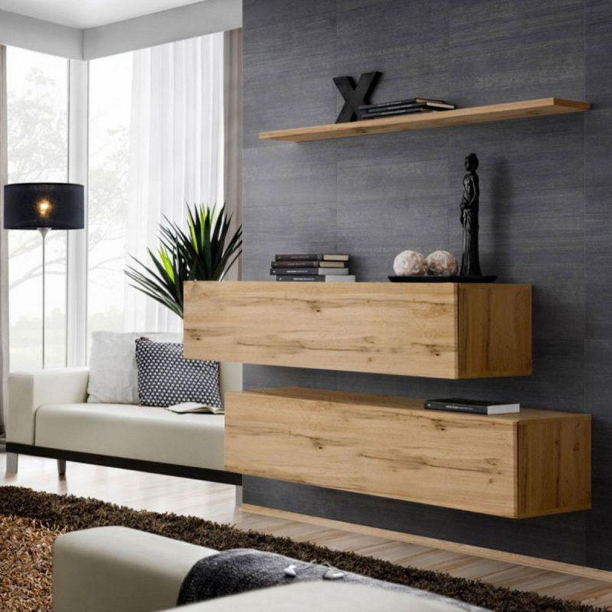 Paris Prix Lot de 2 Bancs Muraux & Étagère  Switch SBII  130cm Naturel