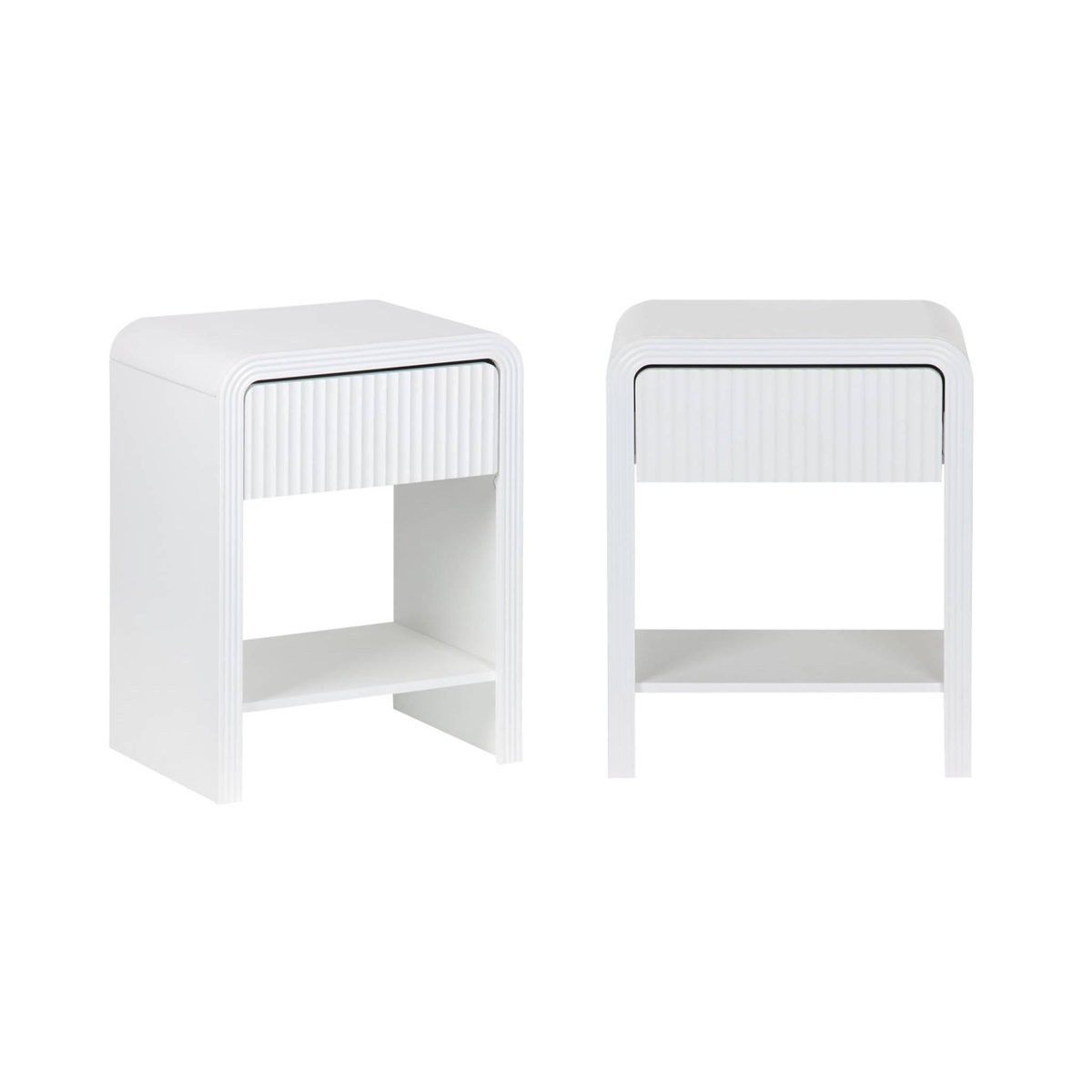 SWEEEK Lot de 2 tables de chevet effet bois blanc rainuré 1 tiroir. 1 étagère