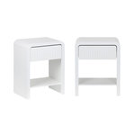 SWEEEK Lot de 2 tables de chevet effet bois blanc rainuré 1 tiroir. 1 étagère