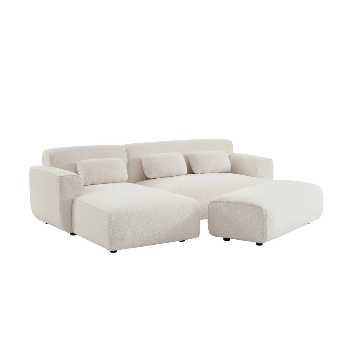 SWEEEK Pouf. module pour canapé. repose-pieds pour canapé d'angle 2 places en bouclette blanche. L 123 x P 60 x H 41cm - Wallas