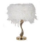 Paris Prix Lampe à Poser Imitation Plume  Cart  47cm Or & Blanc
