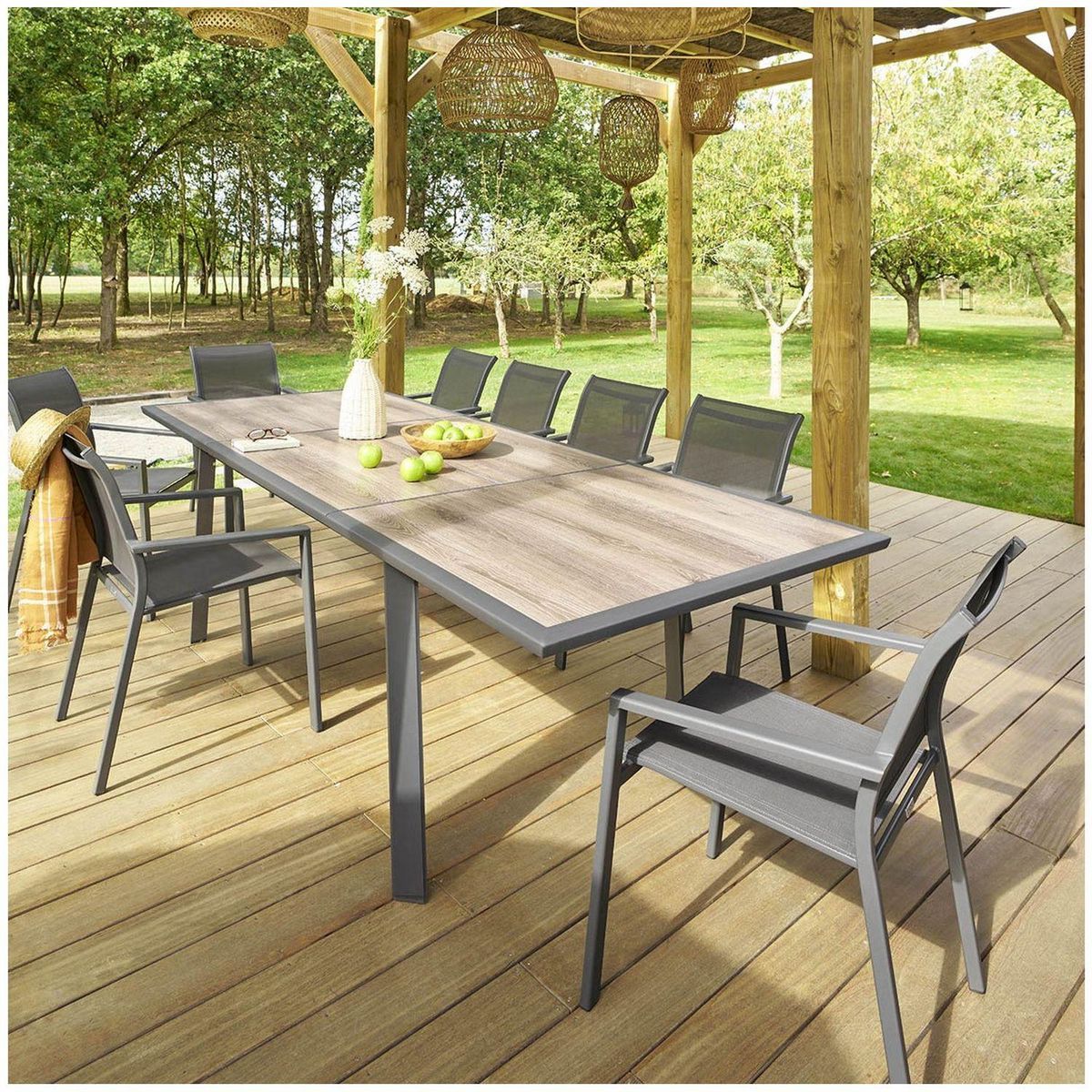 HESPERIDE Table de jardin extensible Pavane en aluminium