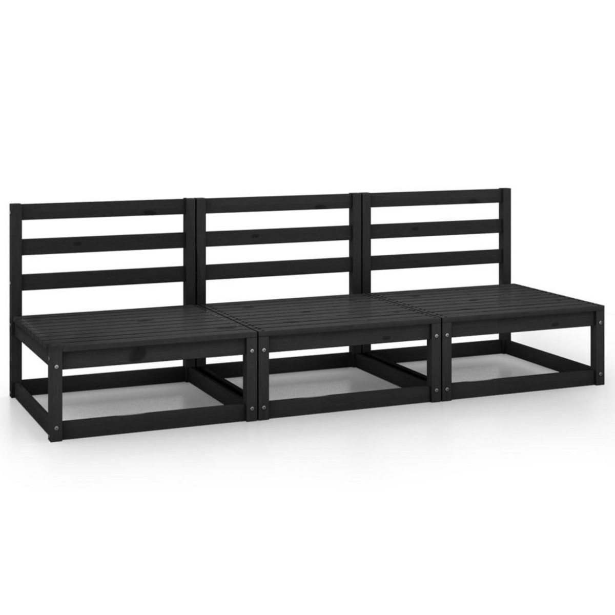 VIDAXL Canape a 3 places de jardin Noir Bois de pin solide