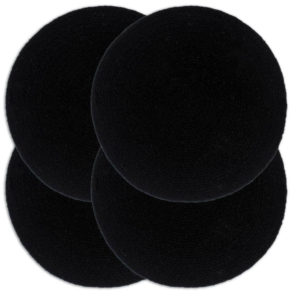 VIDAXL Napperons 4 pcs Noir Plain 38 cm Rond Coton