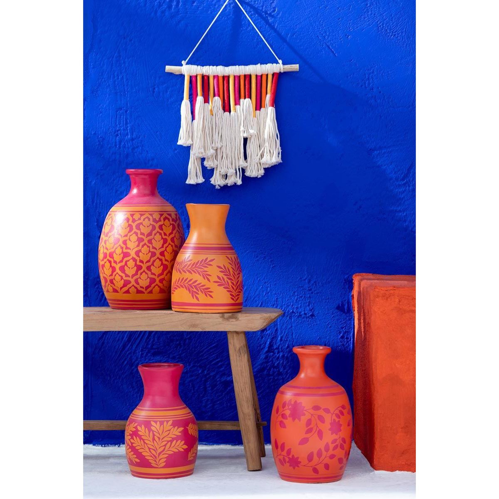 Voir la diapositive 2 : J-LINE Vase déco  feuilles  38cm orange