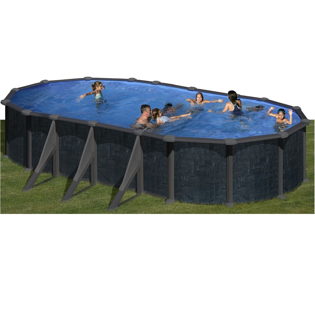 GRE Piscine ovale acier 7,44m x 3,99m x 1,32m - Imitation Rattan