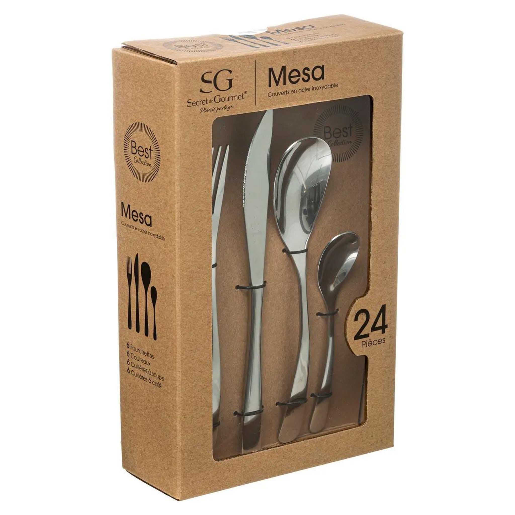 Voir la diapositive 6 : SECRET DE GOURMET Ménagère inox 24 pièces  mésa  23cm argent