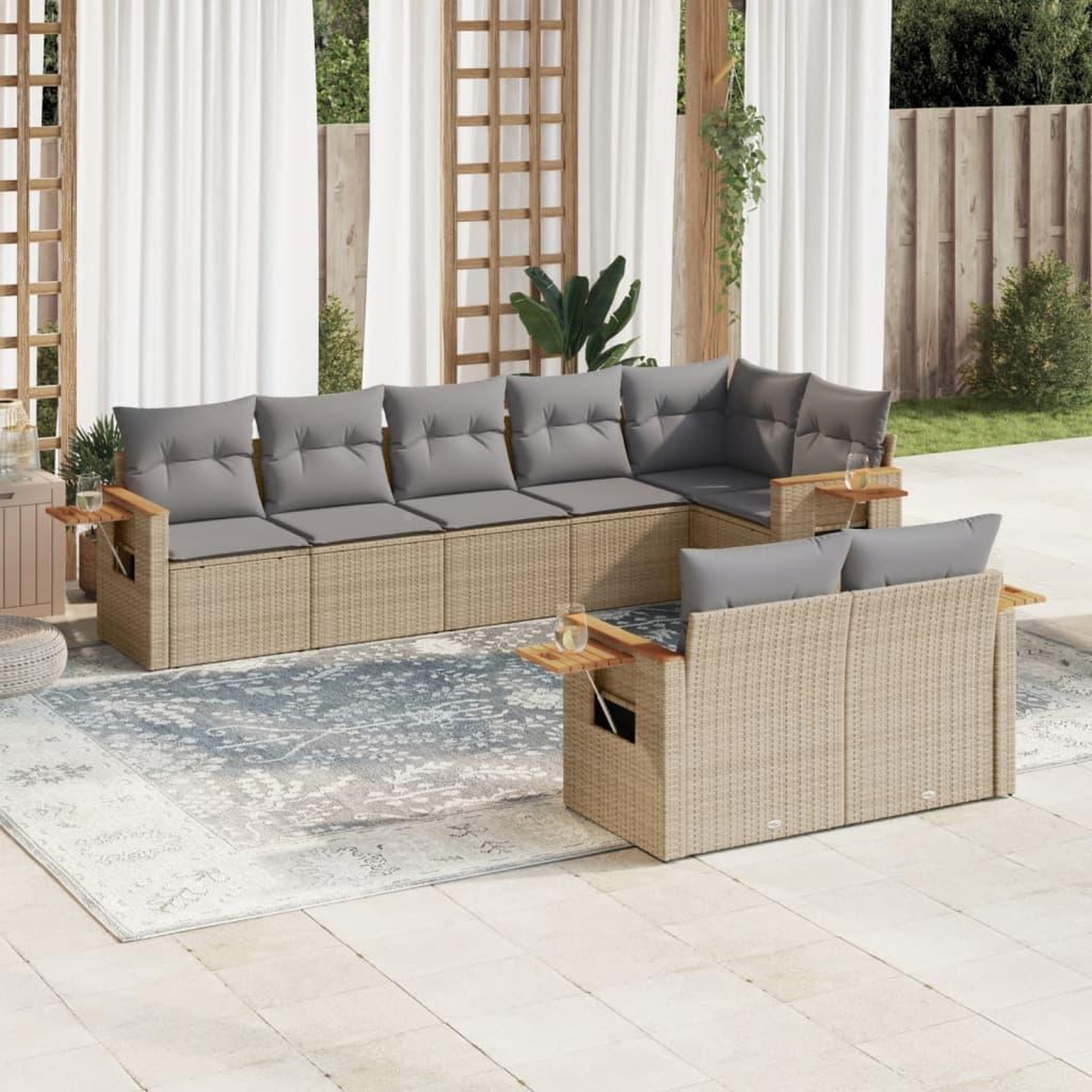 VIDAXL Salon de jardin avec coussins 8 pcs beige resine tressee