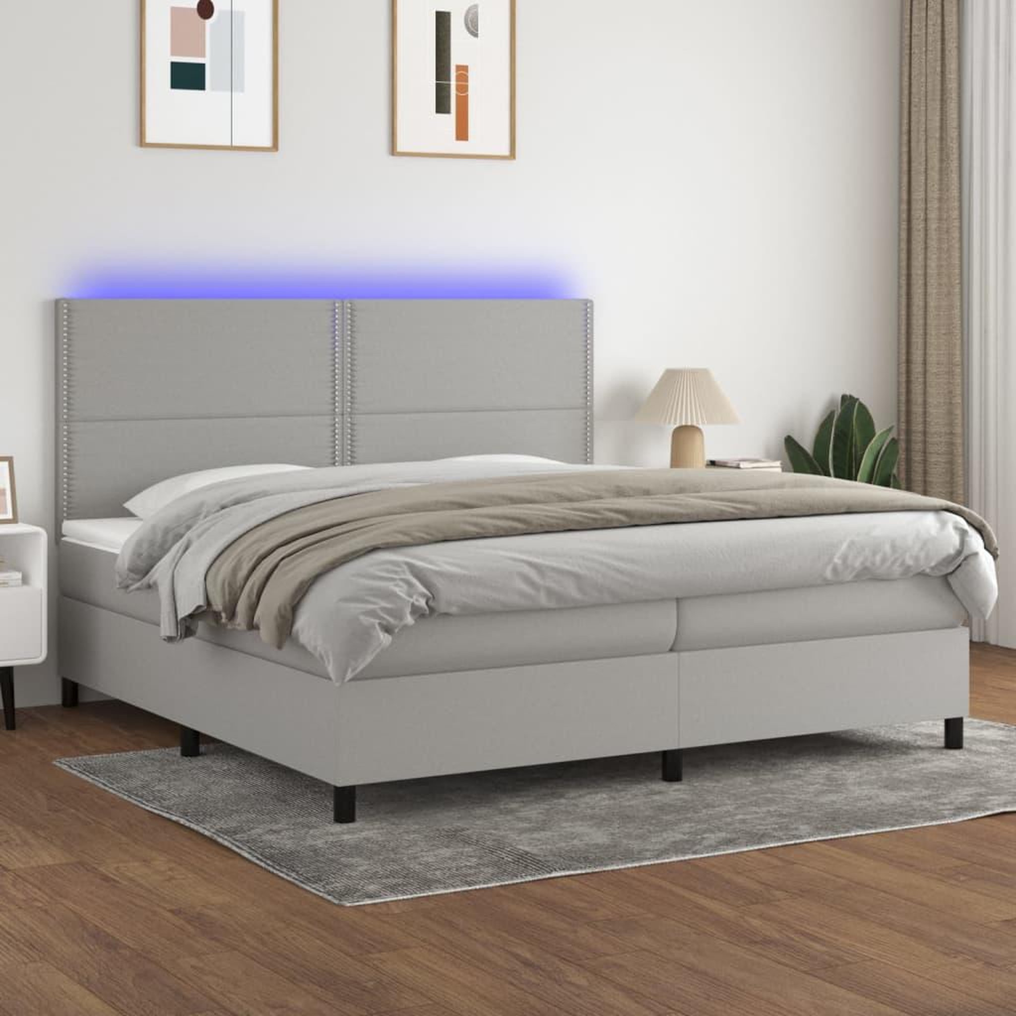 Voir la diapositive 1 : VIDAXL Sommier a lattes de lit et matelas et LED Gris clair 200x200 cm