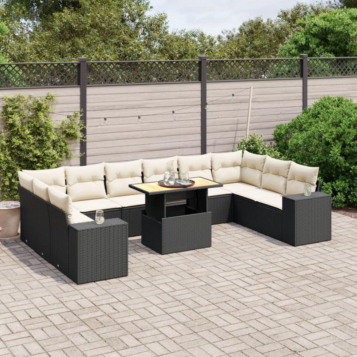 VIDAXL Salon de jardin 11 pcs avec coussins noir resine tressee