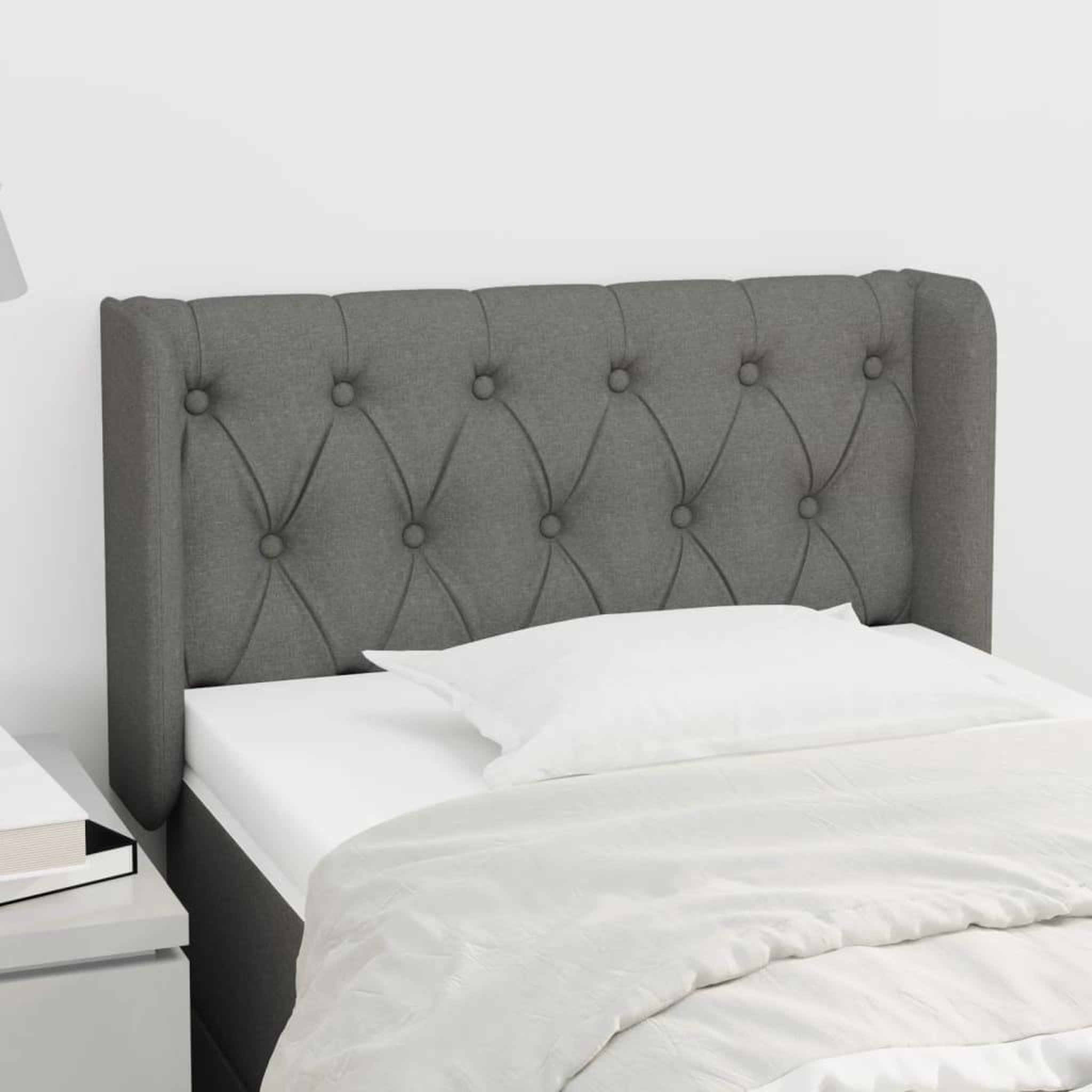 Voir la diapositive 1 : VIDAXL Tete de lit avec oreilles Gris fonce 83x16x78/88 cm Tissu