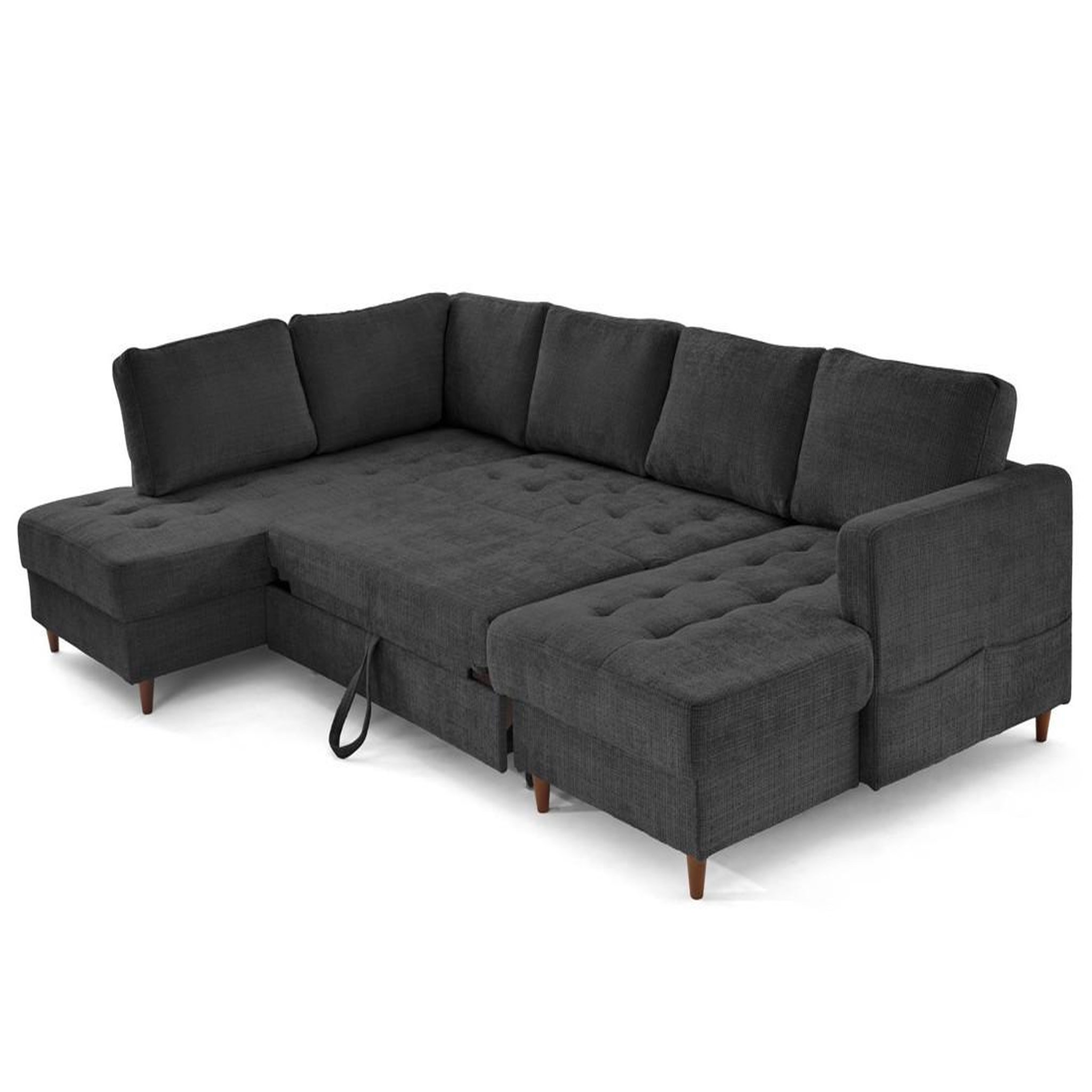 Voir la diapositive 2 : LISA DESIGN Anna - canapé panoramique d'angle gauche 7 places convertible avec coffre en velours texturé
