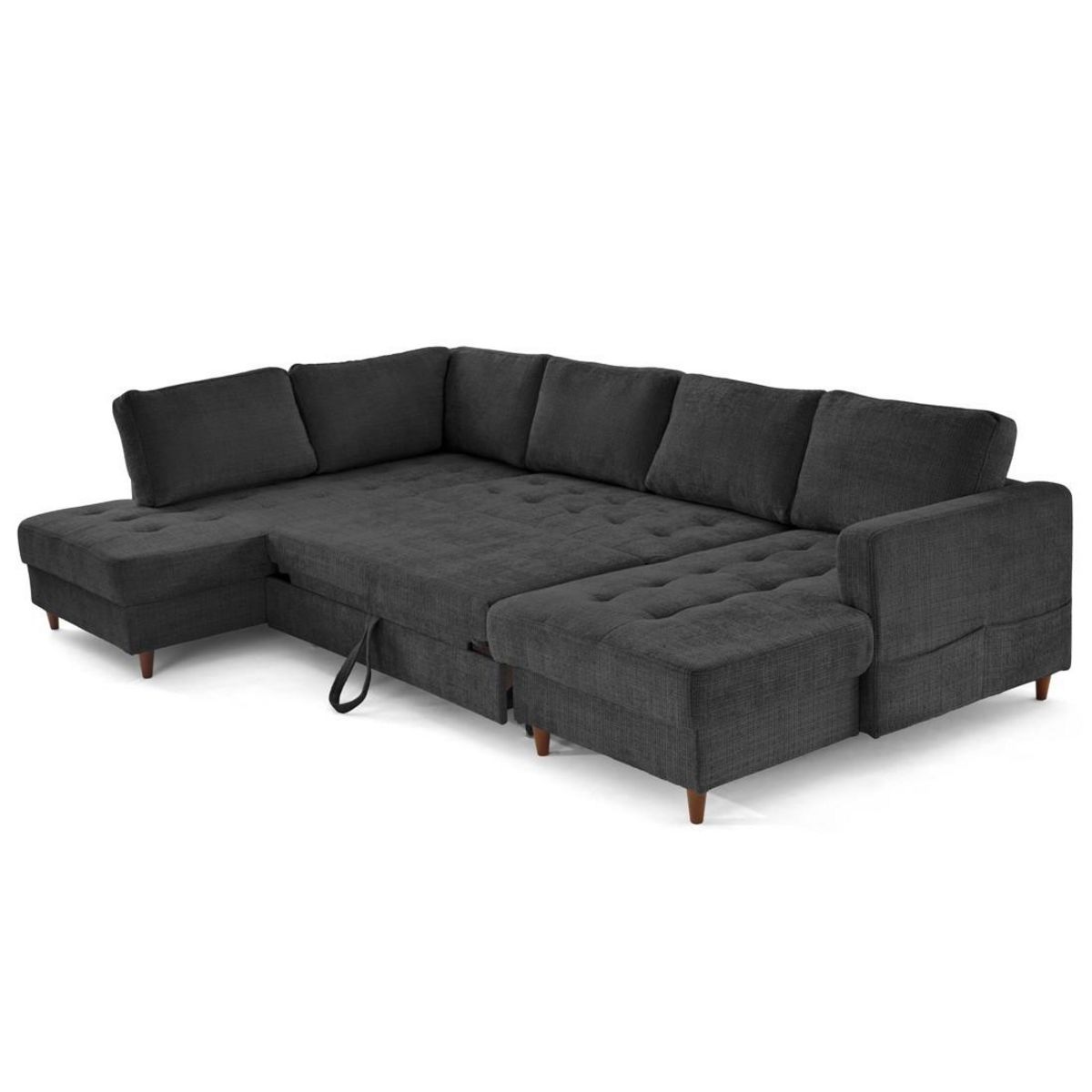 LISA DESIGN Anna - canapé panoramique d'angle gauche 7 places convertible avec coffre en velours texturé