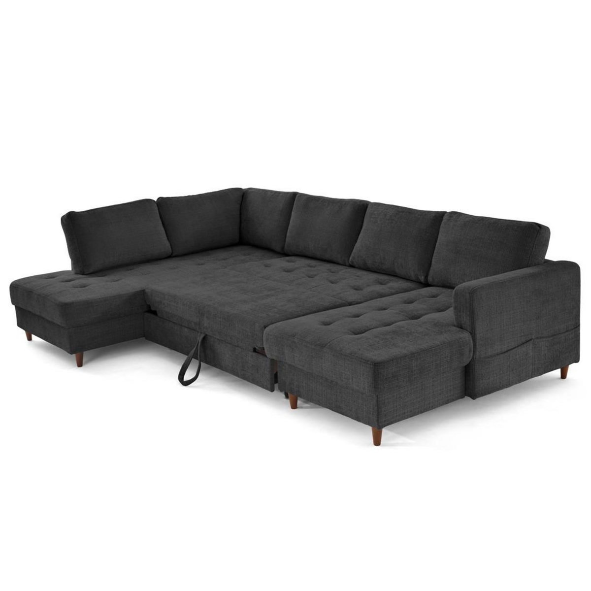 LISA DESIGN Anna - canapé panoramique d'angle gauche 7 places convertible avec coffre en velours texturé