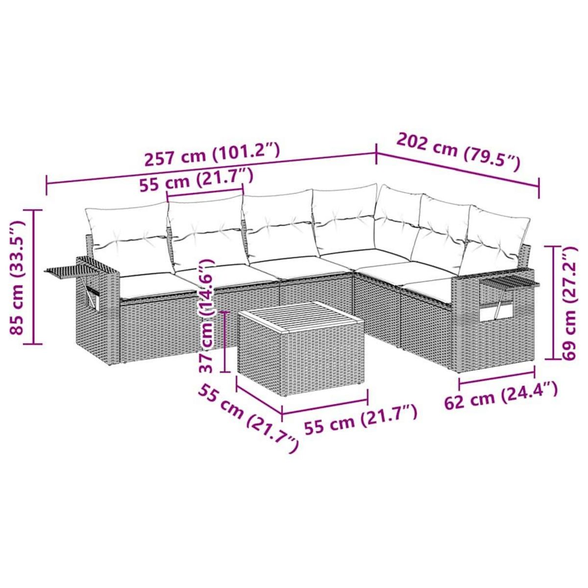 VIDAXL Salon de jardin 7 pcs avec coussins noir resine tressee