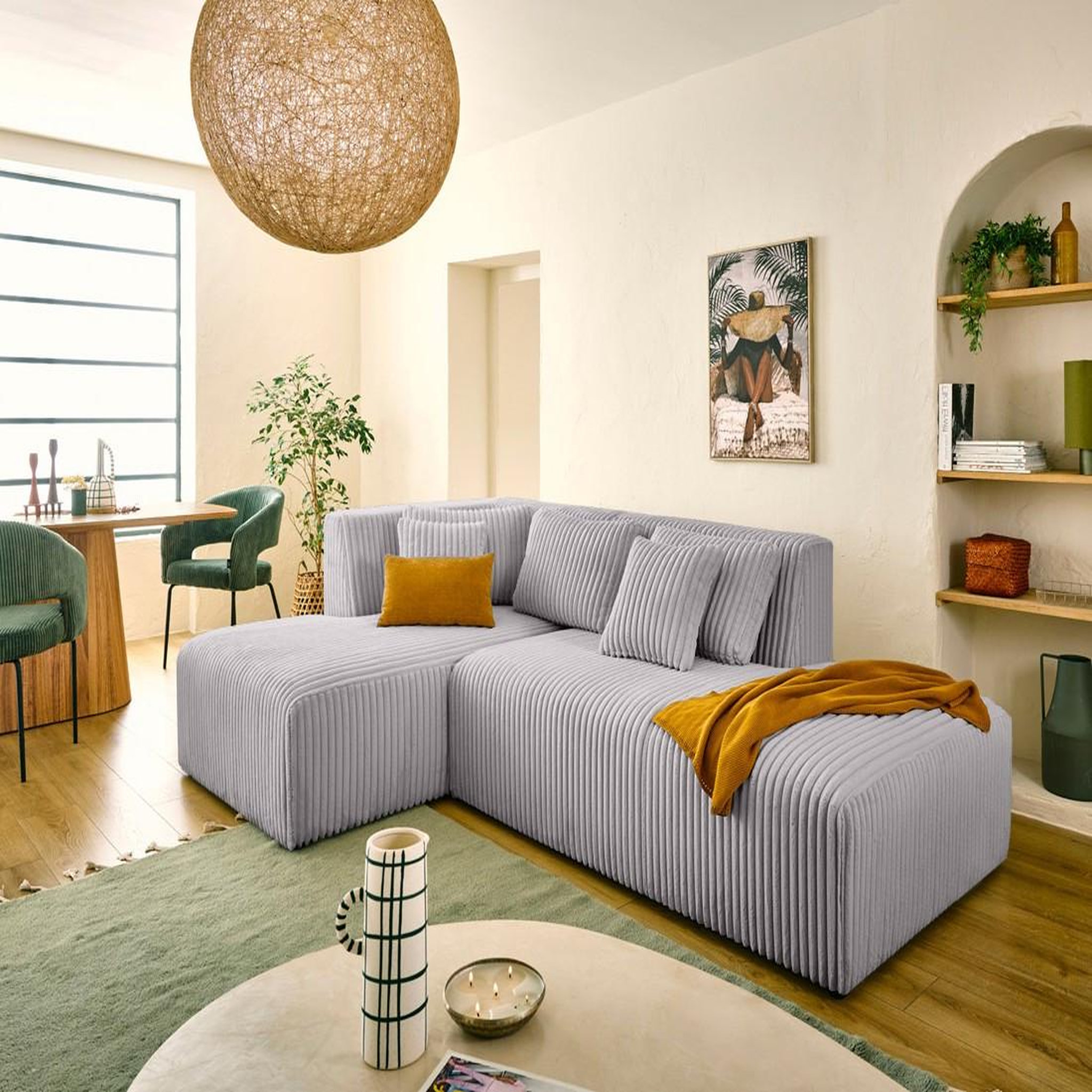 Voir la diapositive 1 : LISA DESIGN Victoire - canapé modulable d'angle gauche 4 places en velours côtelé grosses côtes