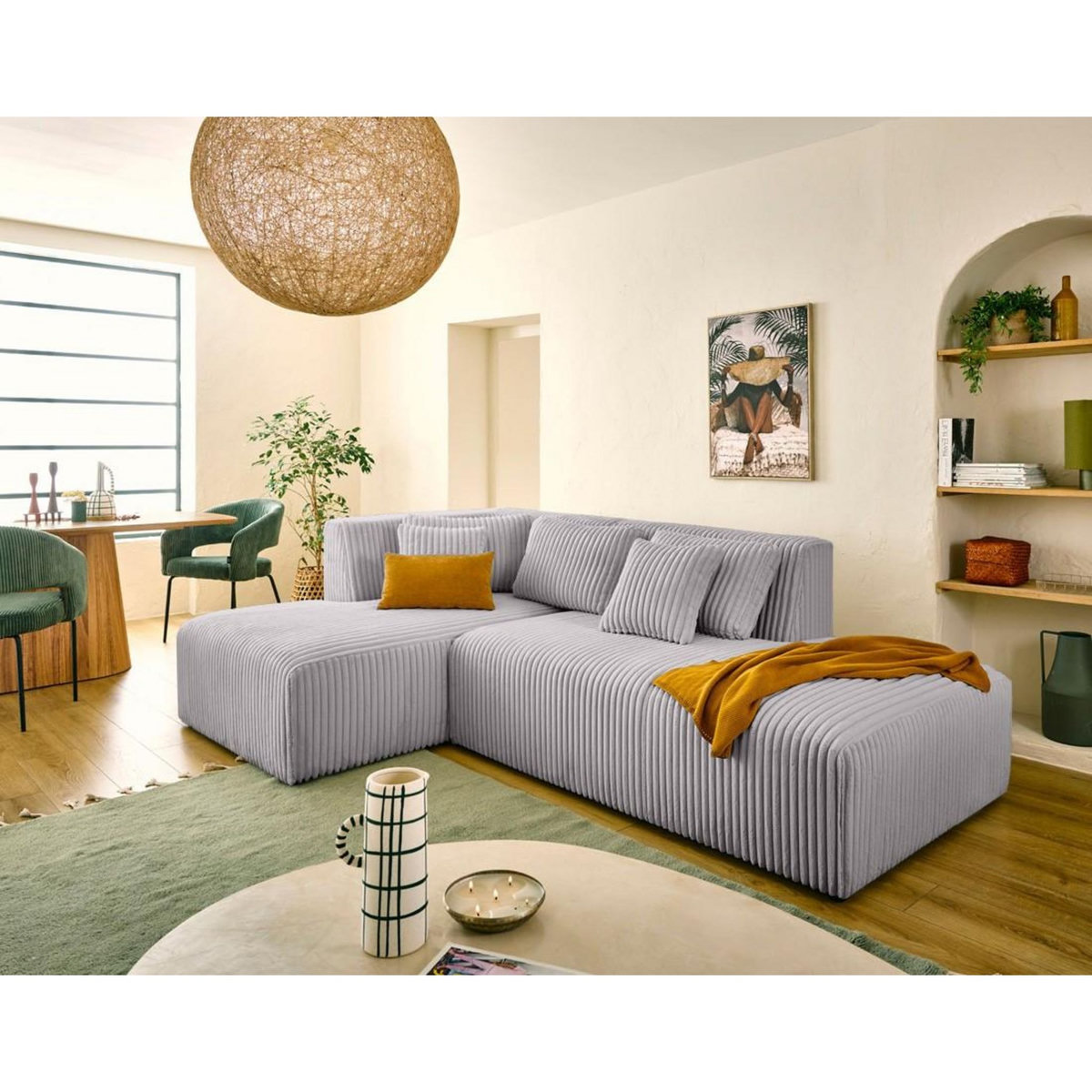 LISA DESIGN Victoire - canapé modulable d'angle gauche 4 places en velours côtelé grosses côtes