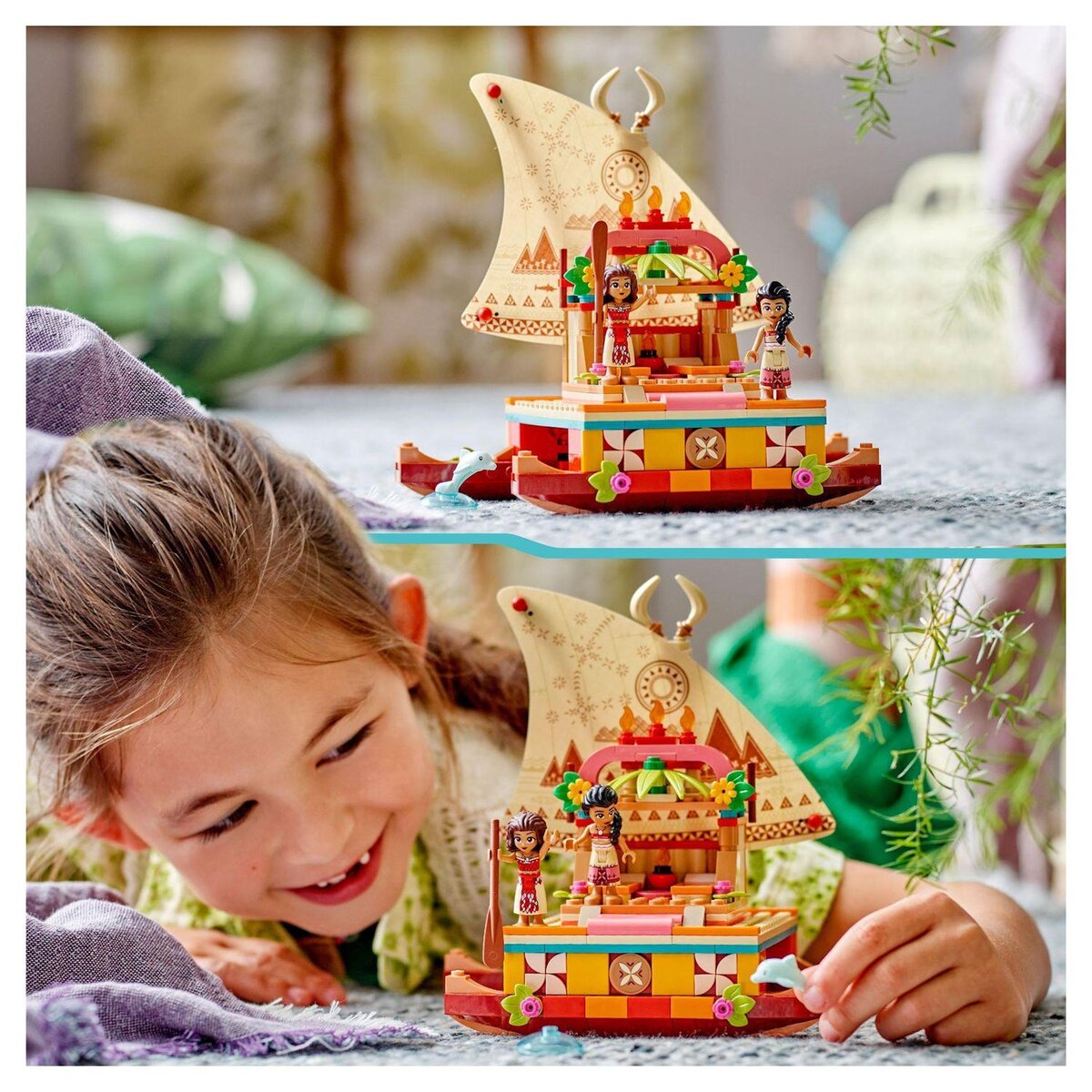 LEGO Disney Princess 43210 Le bateau d'exploration de Vaiana, Jouet avec Mini-Poupée Sina, et Figurine Dauphin