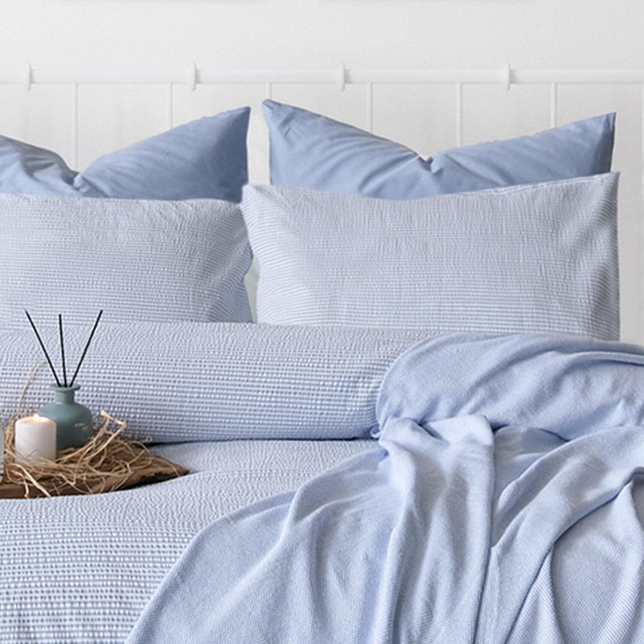 Voir la diapositive 3 : Home collection Parure housse de couette 100% coton gauffré 57fils - maribel bleu