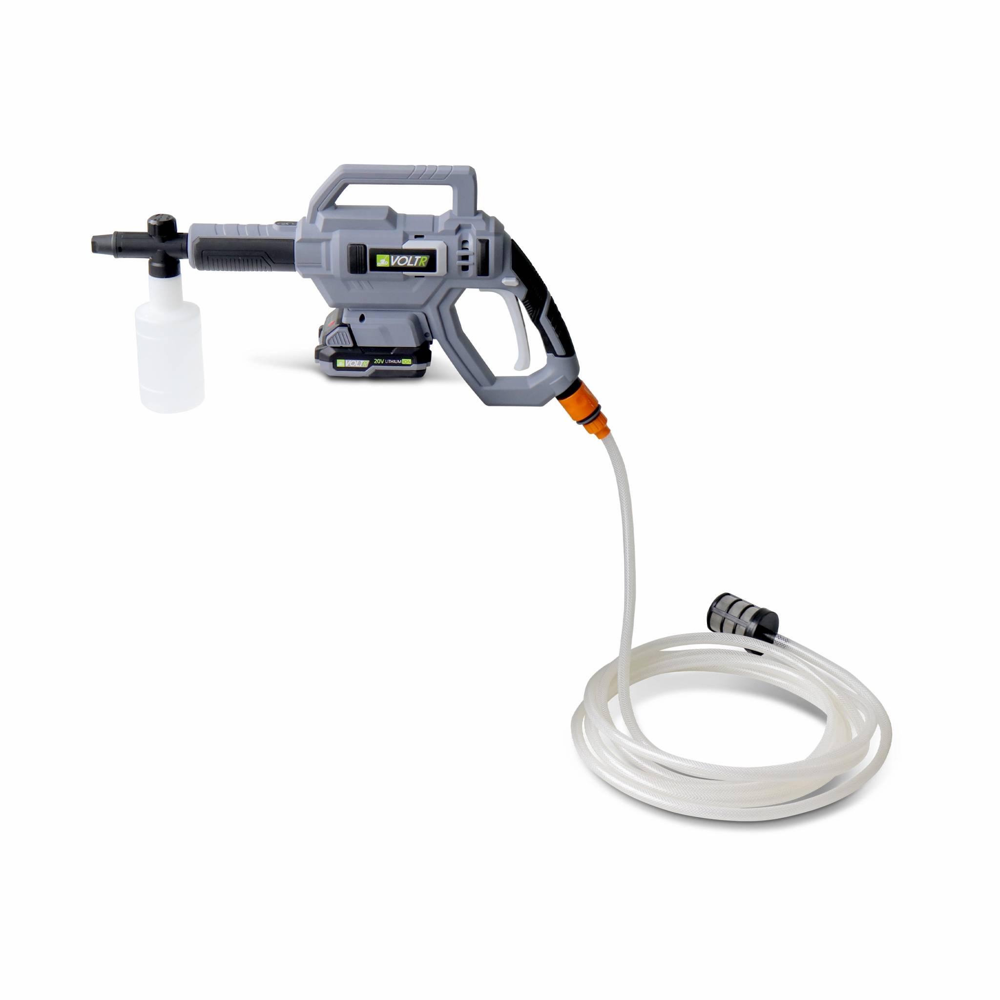 Voir la diapositive 3 : VOLTR VOLTR – Nettoyeur haute pression 25 bars à batterie 20V – kit complet d'accessoires brosse. buse à jet variable. réservoir détergent. batterie et chargeur fournis