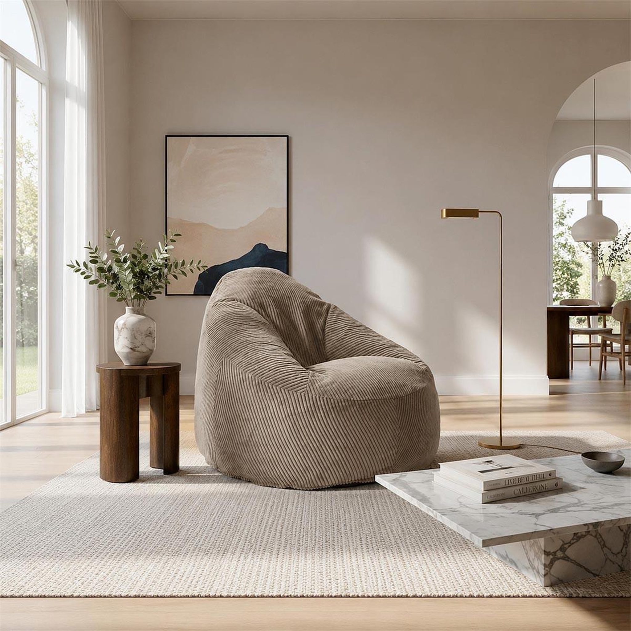 Voir la diapositive 5 : The Home Deco Factory Fauteuil Poire Compressé Côtelé  Scott  90cm Taupe