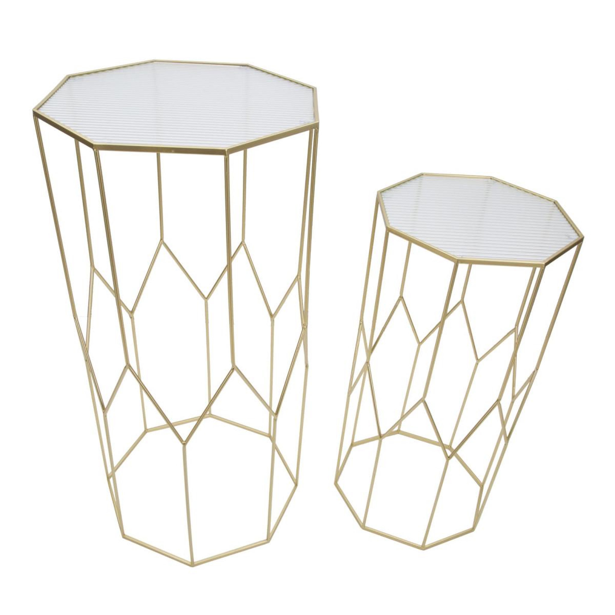 Voir la diapositive 2 : Paris Prix Lot de 2 tables d'appoint octogonale  glassy  100cm or