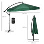 Voir la diapositive 3 : OUTSUNNY Parasol déporté octogonal inclinable pivotant manivelle moustiquaire pied acier Ø 2,95 x 2,42H m vert