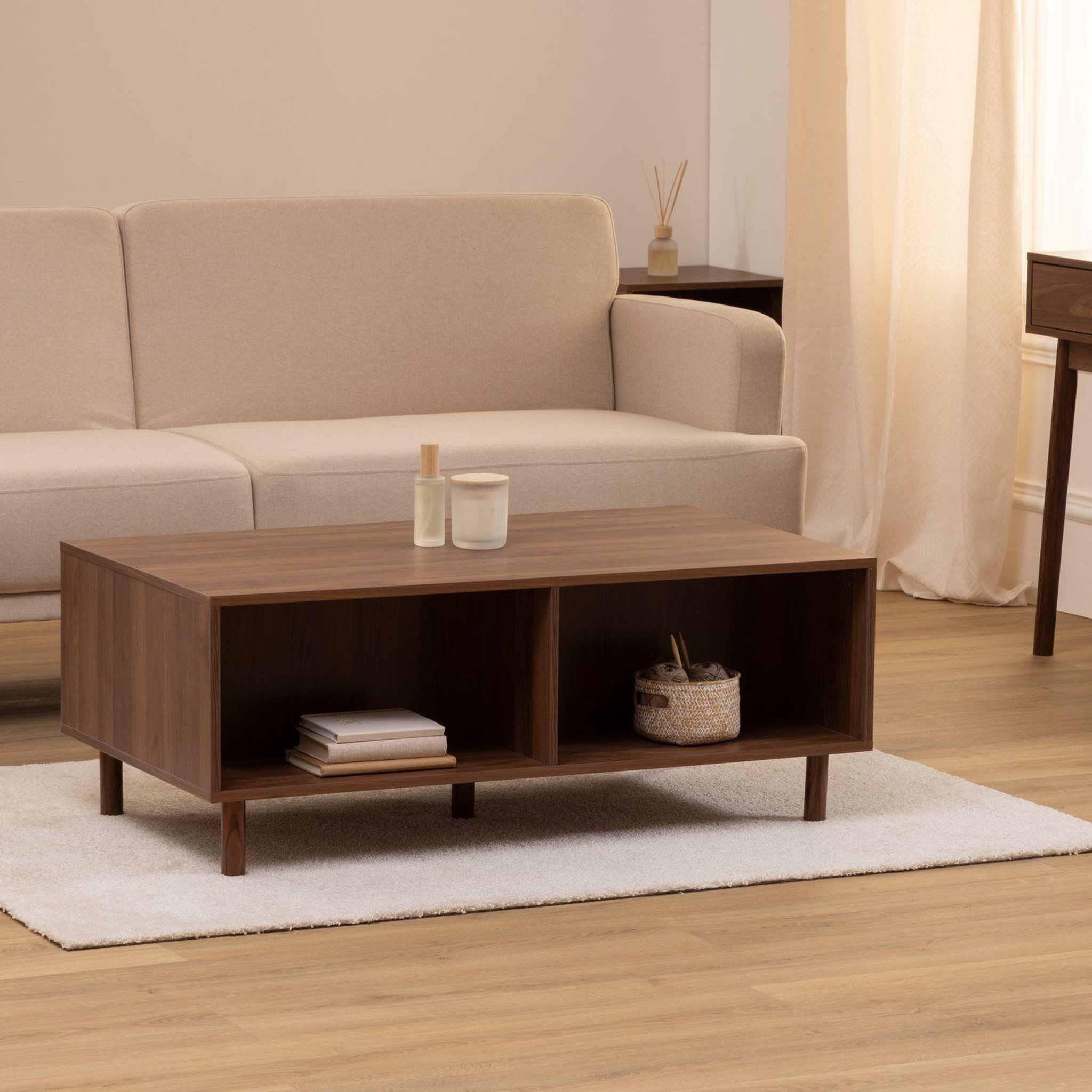 Voir la diapositive 4 : FIVE Table basse 2 portes coulissantes effet noyer slidy - marron