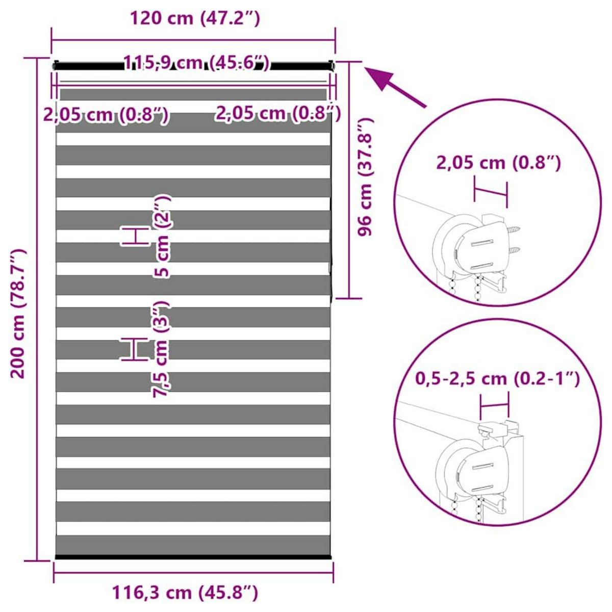 VIDAXL Store zebre blanc 120x200 cm largeur du tissu 115,9cm polyester