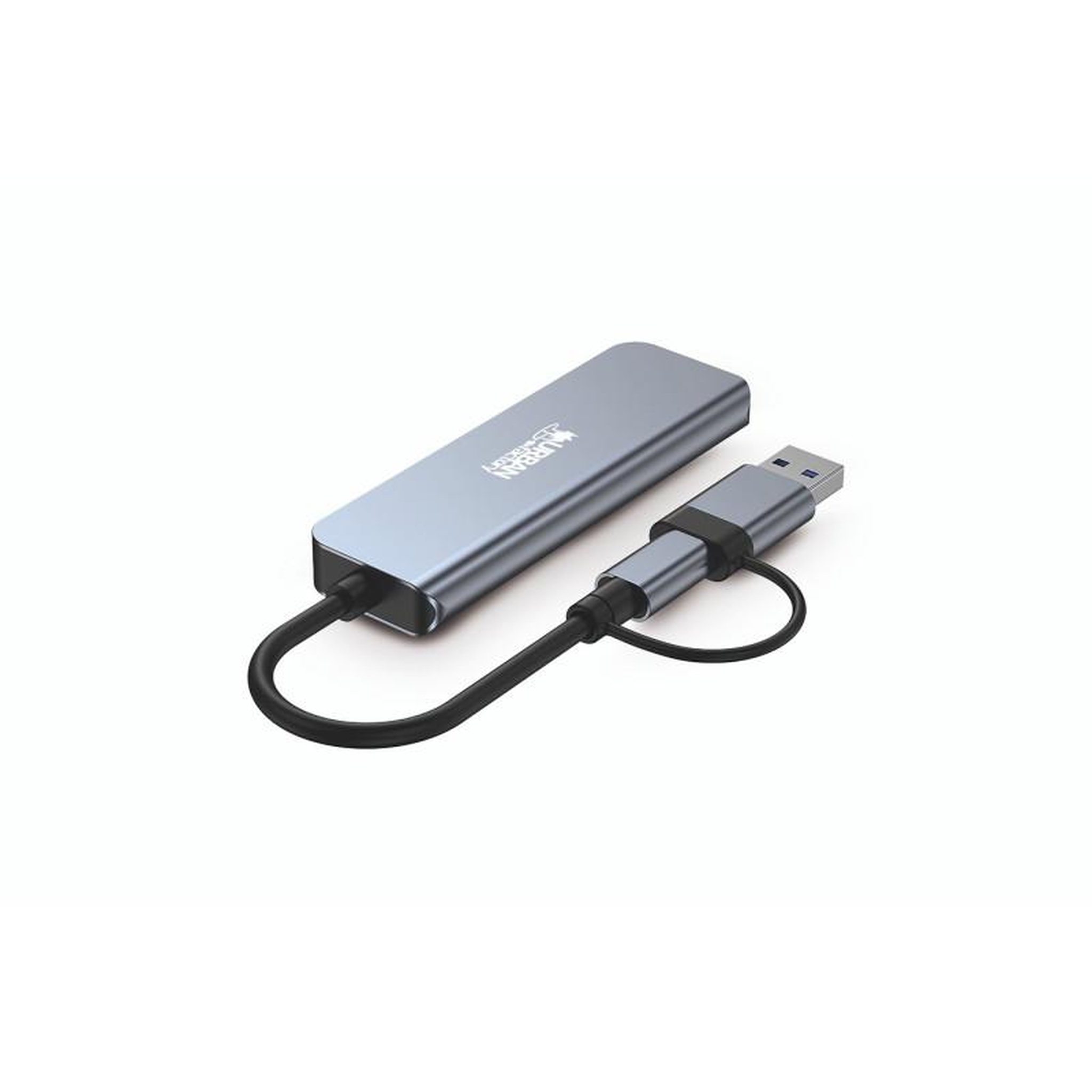 Voir la diapositive 2 : URBAN FACTORY Hub USB Urban Factory HUB USB 4 PORTS USB 3.0 + ADAPTATEUR USB A FEMELLE USB C MALE GRIS SIDERAL